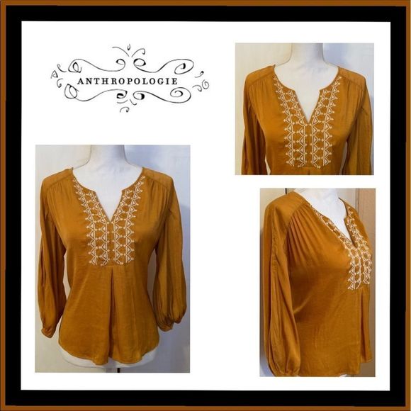 NWT Anthropologie Dolan Left Coast Alvia Peasant Top in Goldenrod Size XS - Picture 1 of 12